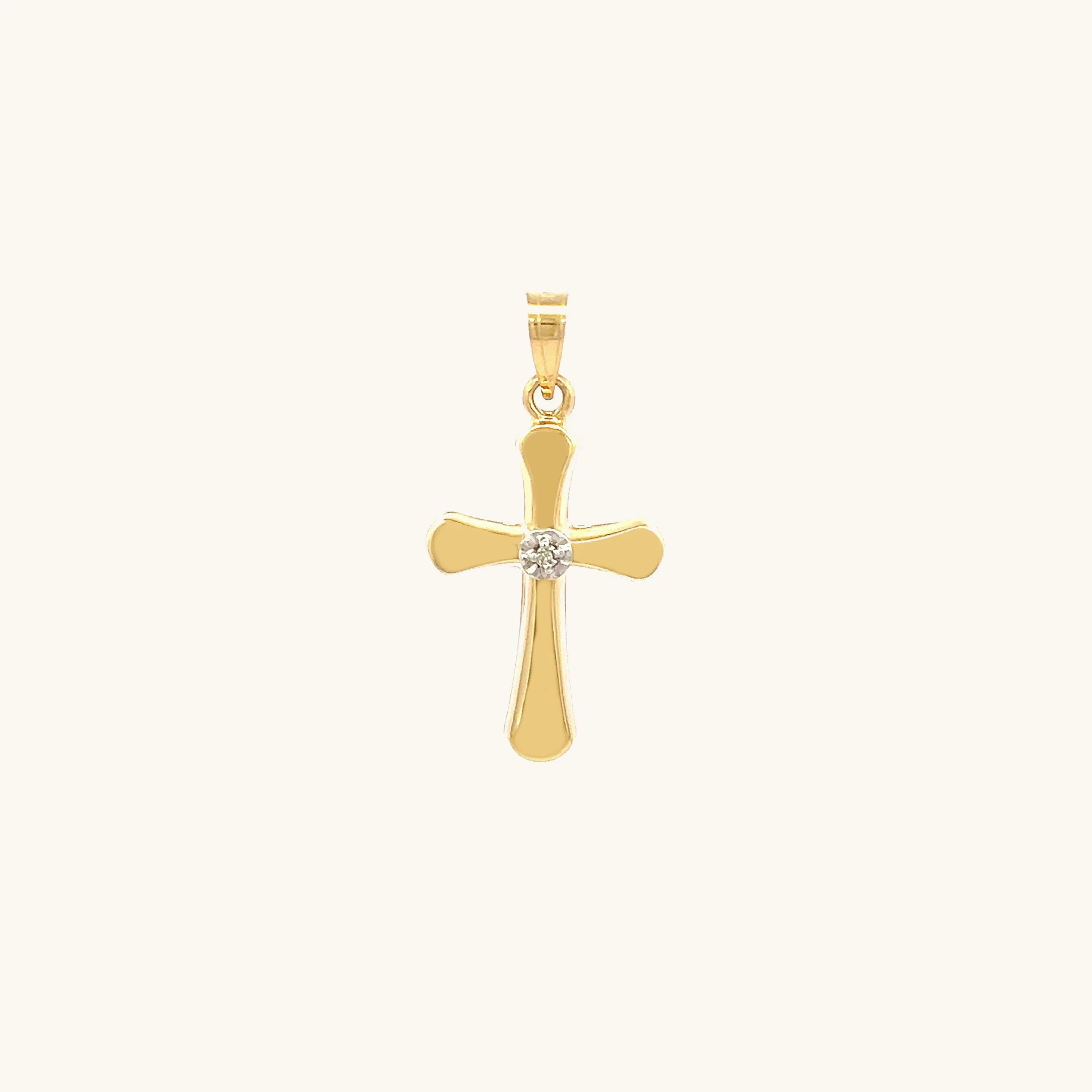 14K GOLD ROUNDED DIAMOND CROSS PENDANT