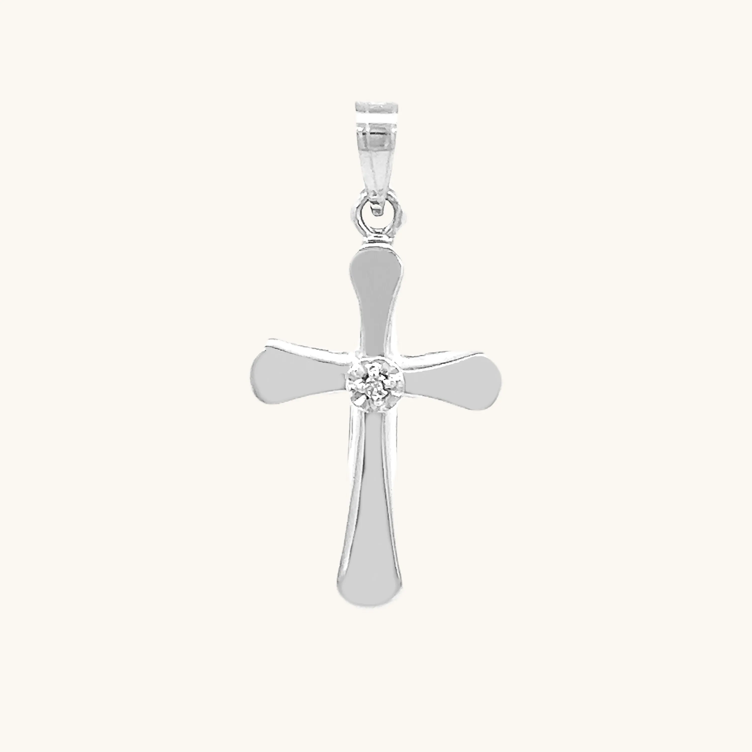 14K GOLD ROUNDED DIAMOND CROSS PENDANT