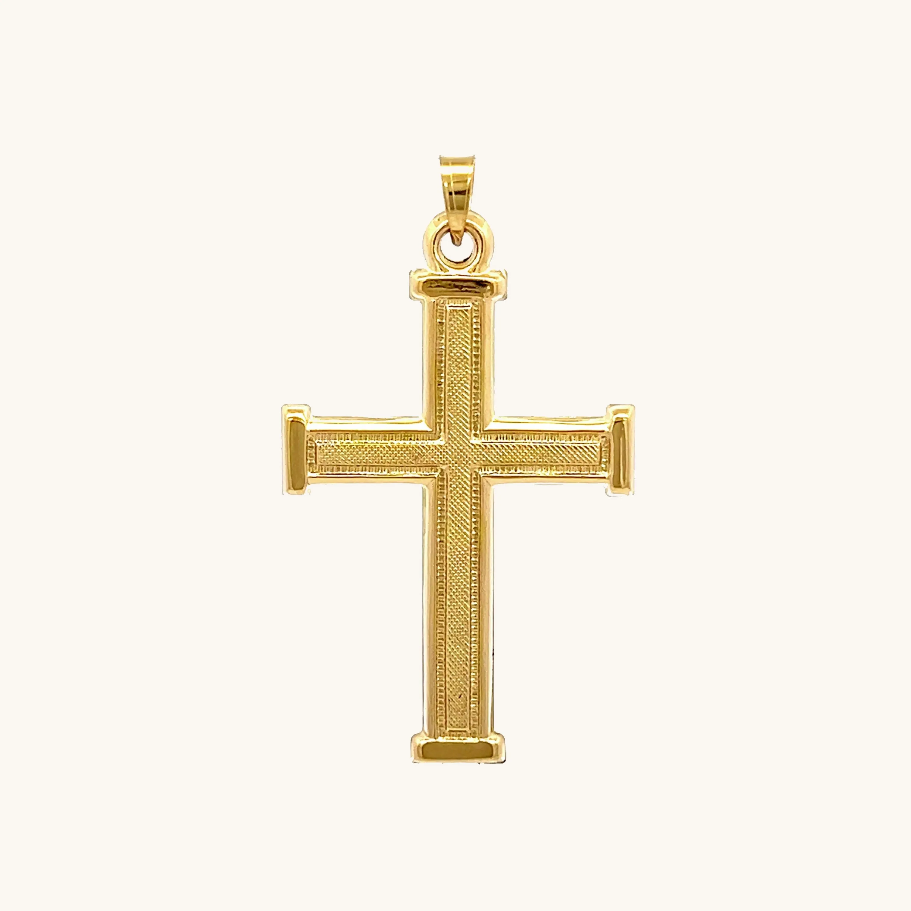 14K GOLD TEXTURED SQUARED EDGE CROSS PENDANT