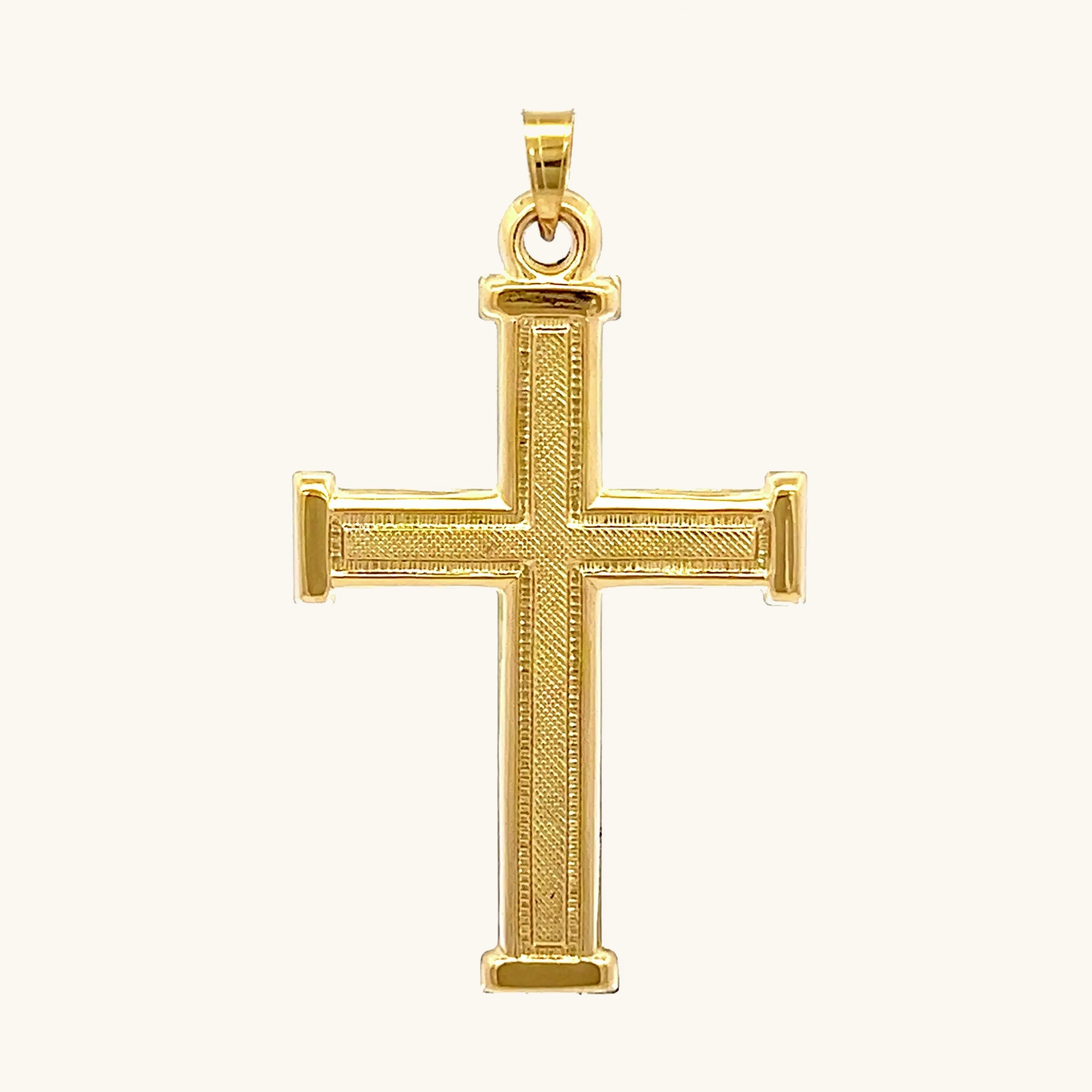 14K GOLD TEXTURED SQUARED EDGE CROSS PENDANT