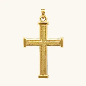 14K GOLD TEXTURED SQUARED EDGE CROSS PENDANT