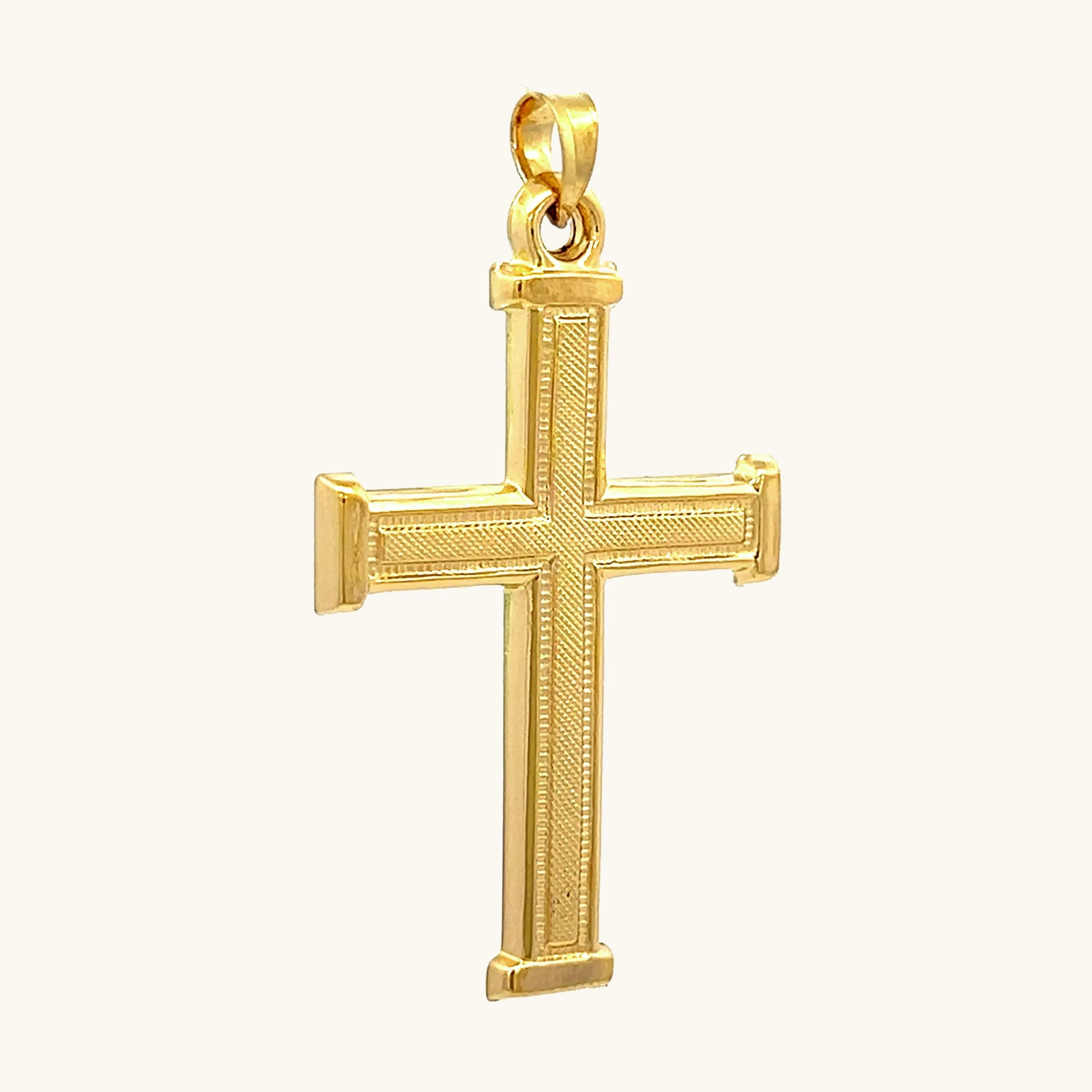 14K GOLD TEXTURED SQUARED EDGE CROSS PENDANT