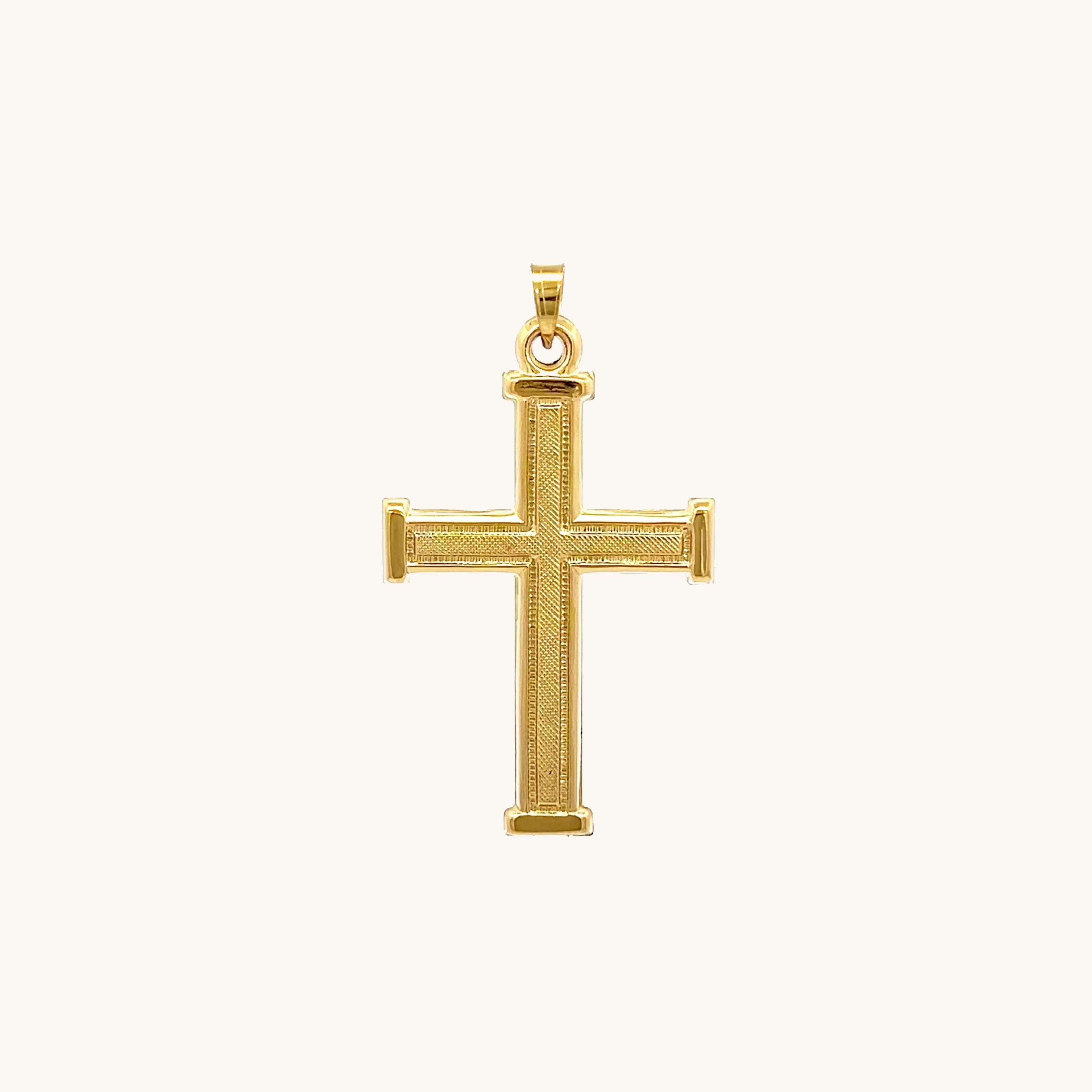 14K GOLD TEXTURED SQUARED EDGE CROSS PENDANT