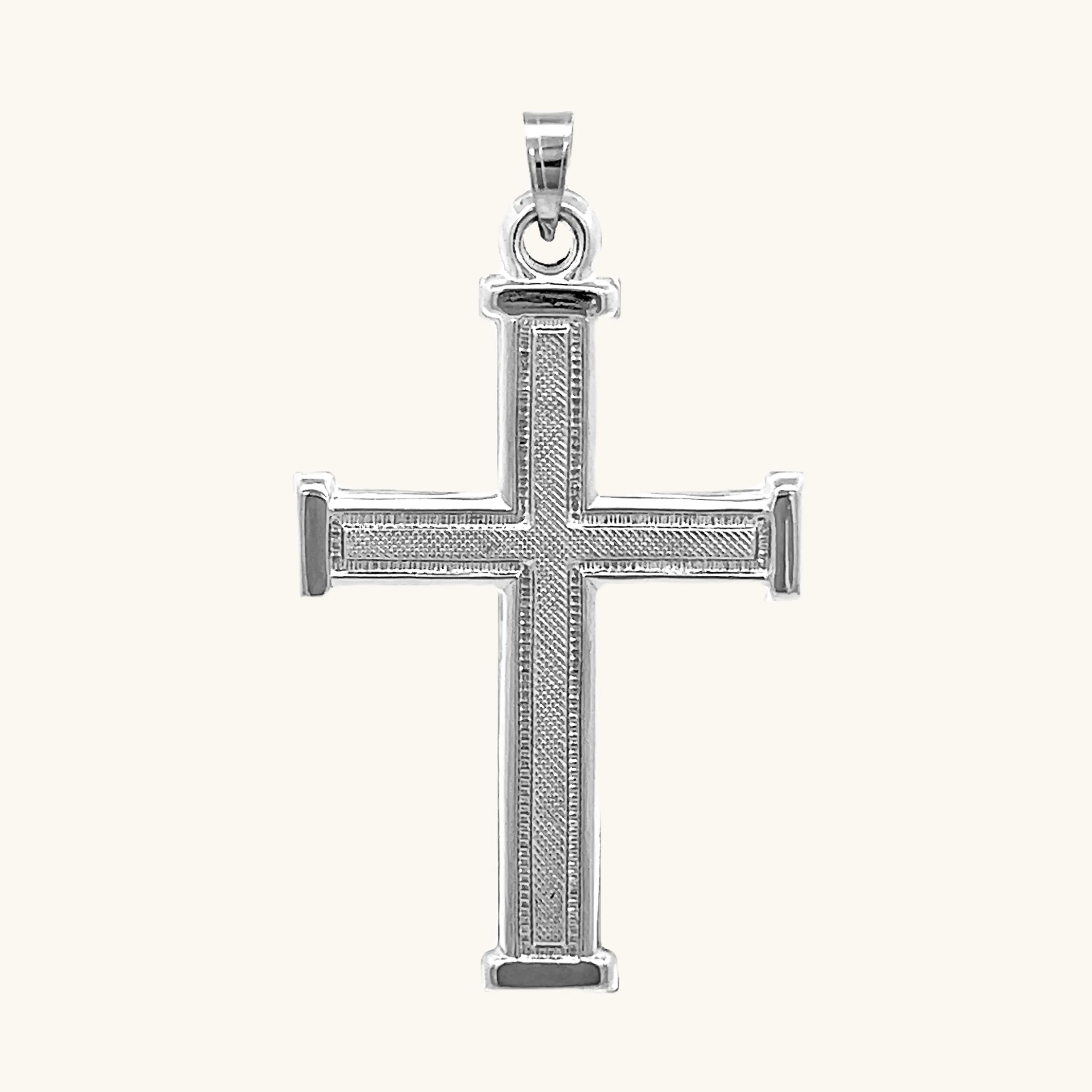 14K GOLD TEXTURED SQUARED EDGE CROSS PENDANT