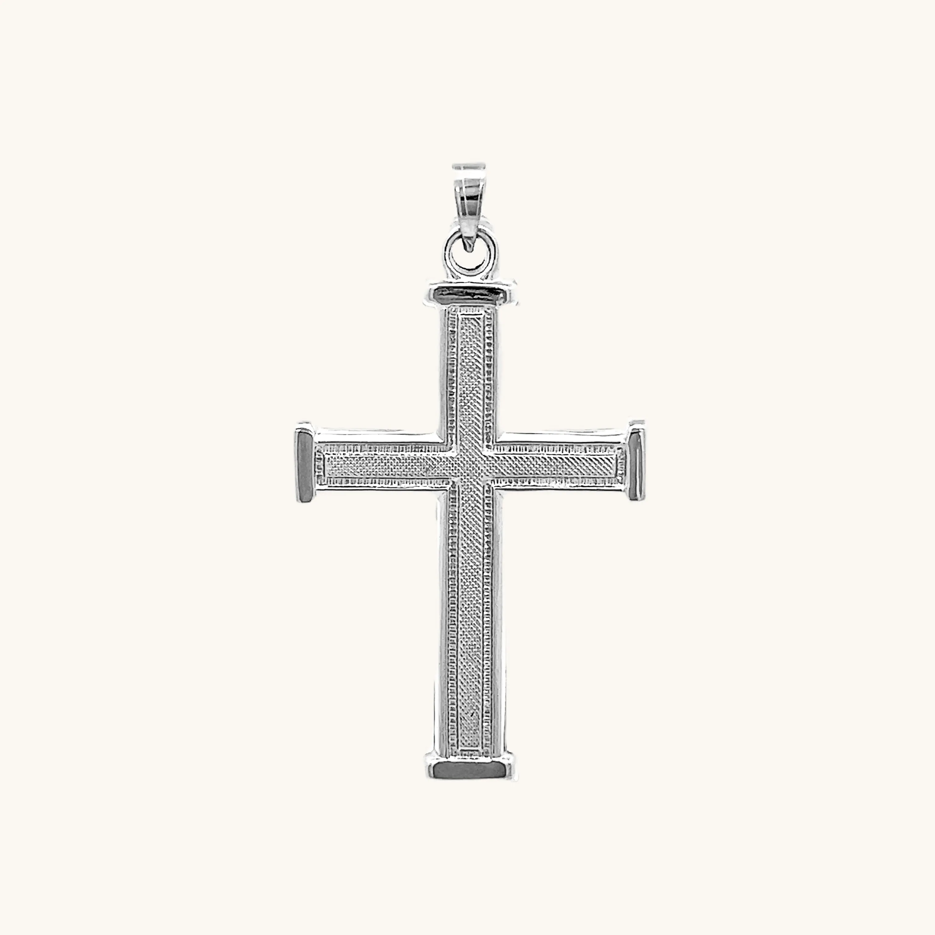 14K GOLD TEXTURED SQUARED EDGE CROSS PENDANT