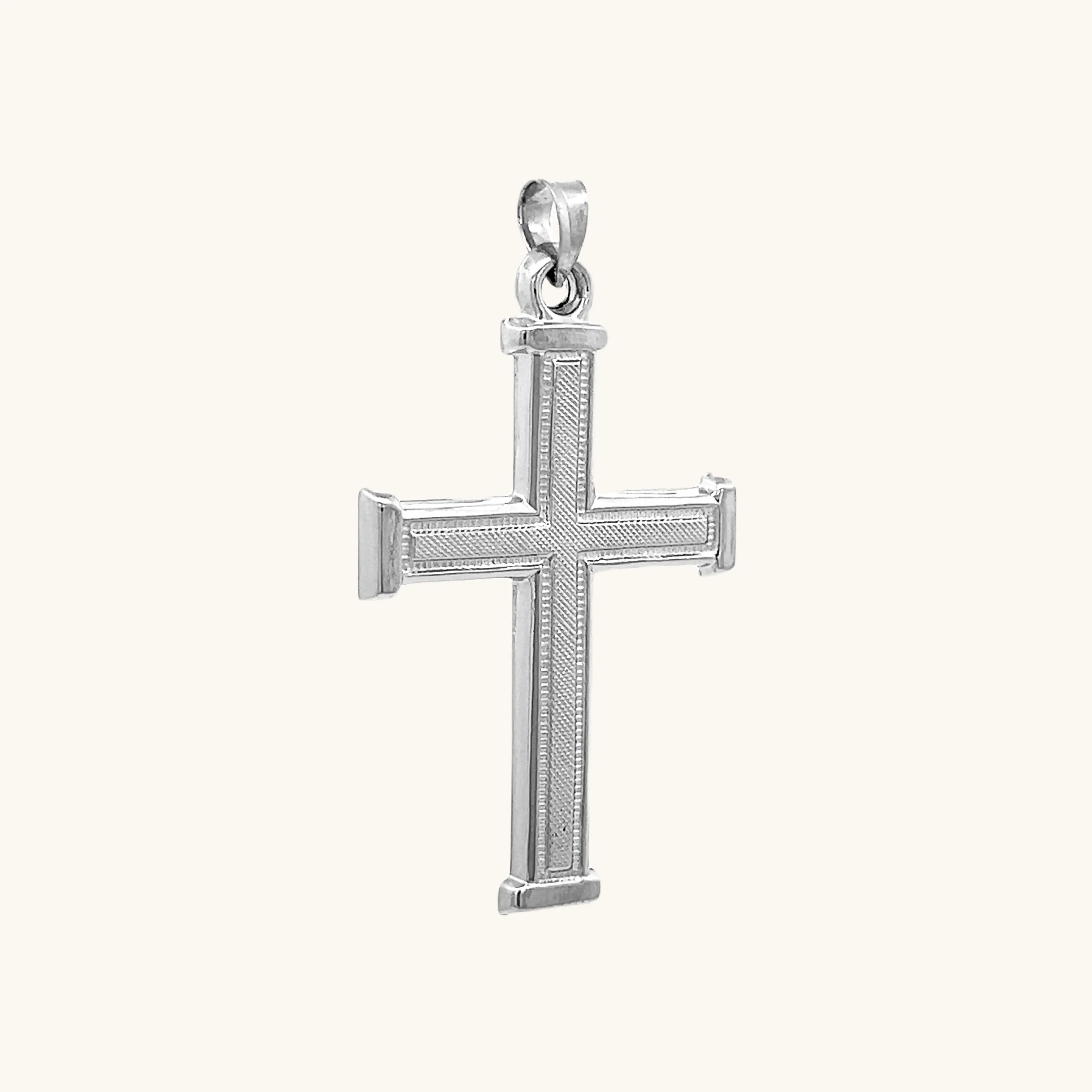 14K GOLD TEXTURED SQUARED EDGE CROSS PENDANT