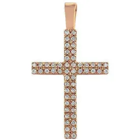 14K Rose Solid Gold Diamond Cross Pendant 1.90 Ctw