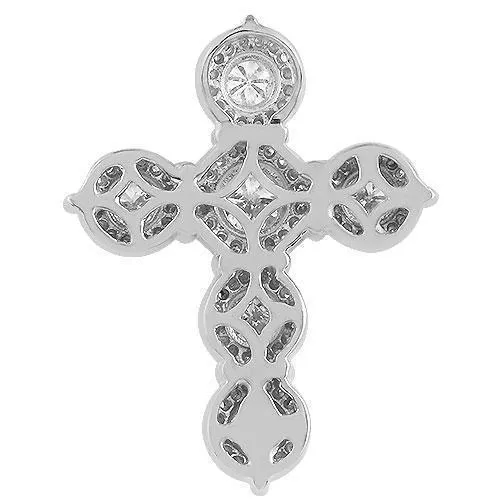14K Solid White Gold Diamond Cross Pendant 3.75 Ctw