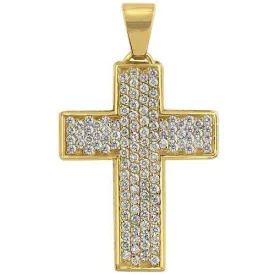 14K Solid Yellow Gold Mens Diamond Cross Pendant 3.75 Ctw