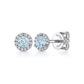 14K White Gold Aquamarine and Diamond Earrings