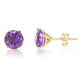 14K Yellow Gold Amethyst Stud Earrings (1.80 cttw ; 6 MM Round Cut)