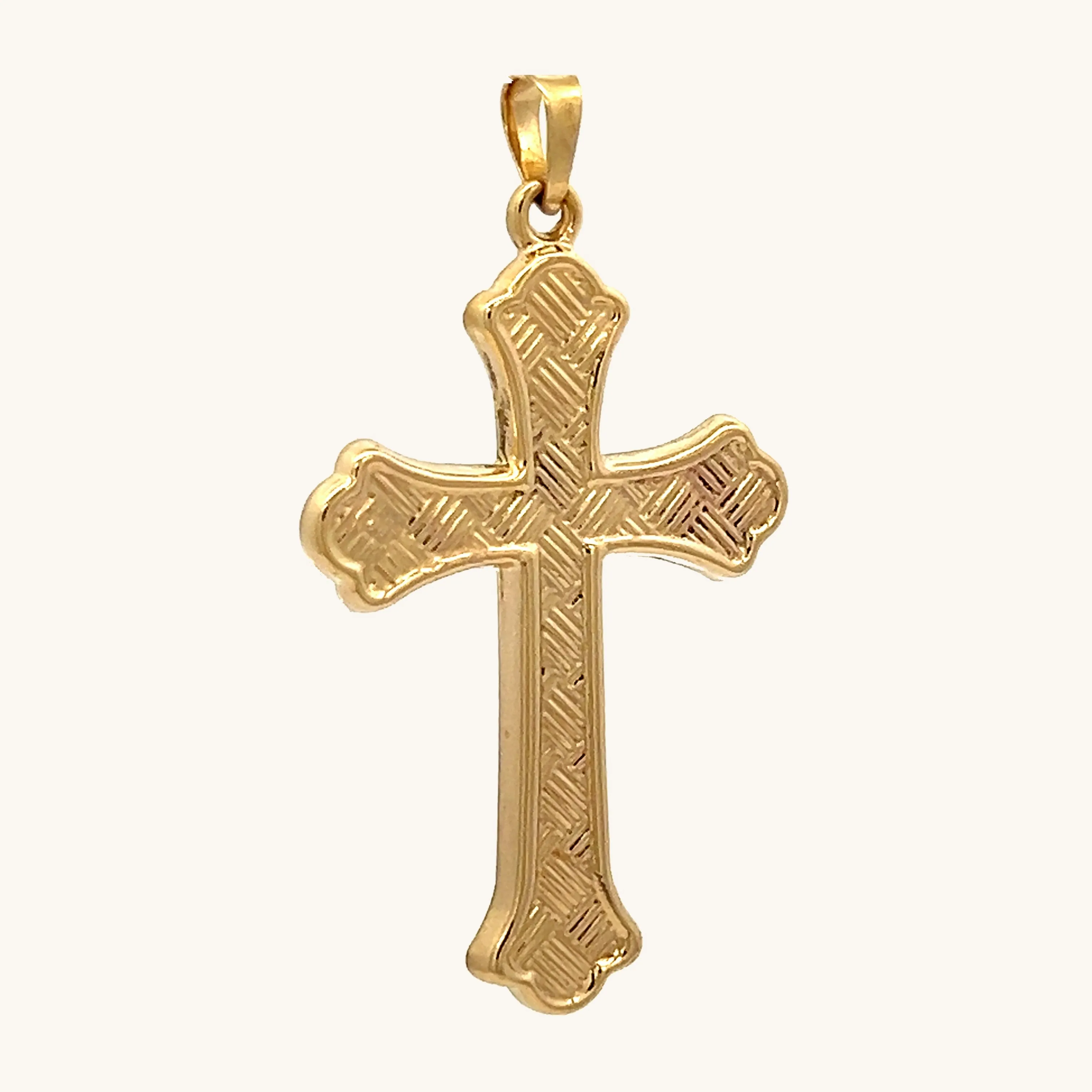 14K YELLOW GOLD CROSSHATCH DESIGN XL PENDANT