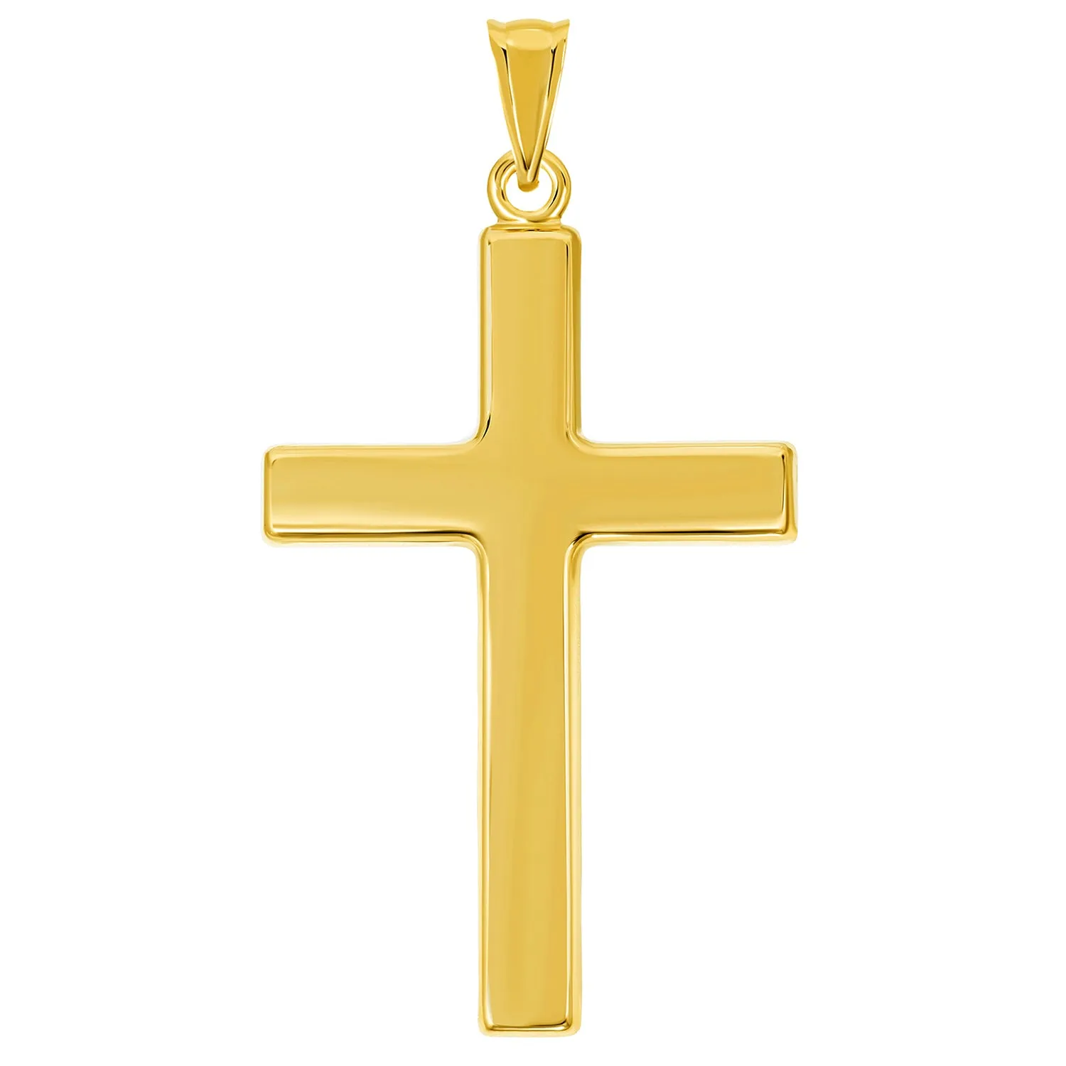 14k Yellow Gold Large Plain and Simple Religious Cross Pendant Necklace