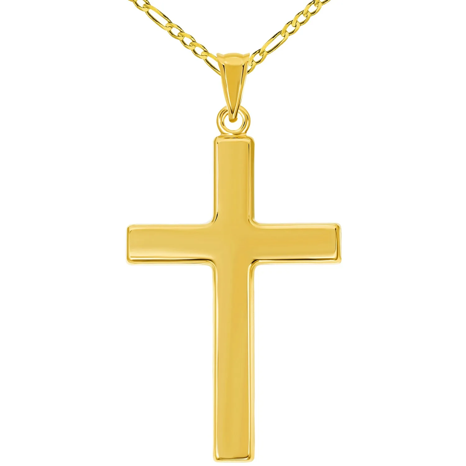 14k Yellow Gold Large Plain and Simple Religious Cross Pendant Necklace
