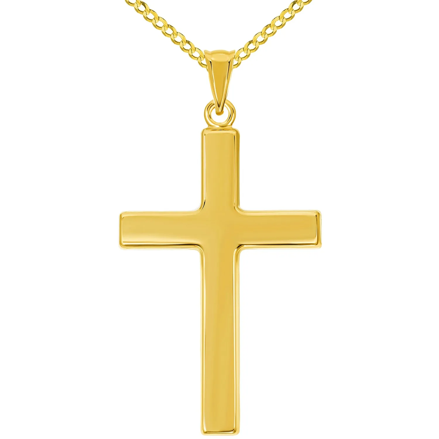 14k Yellow Gold Large Plain and Simple Religious Cross Pendant Necklace