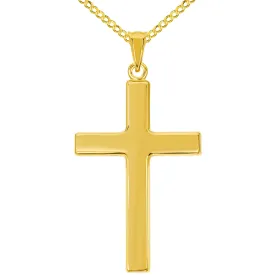 14k Yellow Gold Large Plain and Simple Religious Cross Pendant Necklace