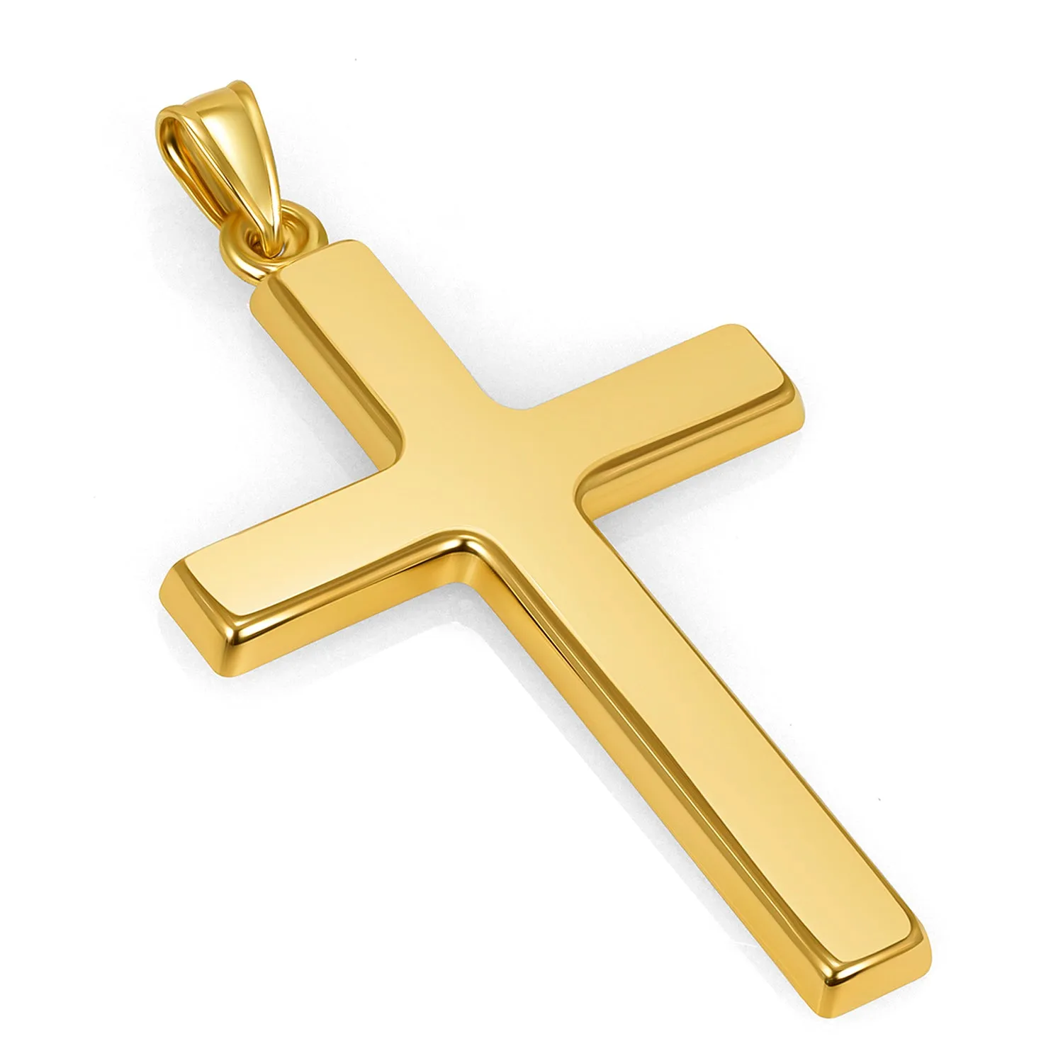 14k Yellow Gold Large Plain and Simple Religious Cross Pendant Necklace