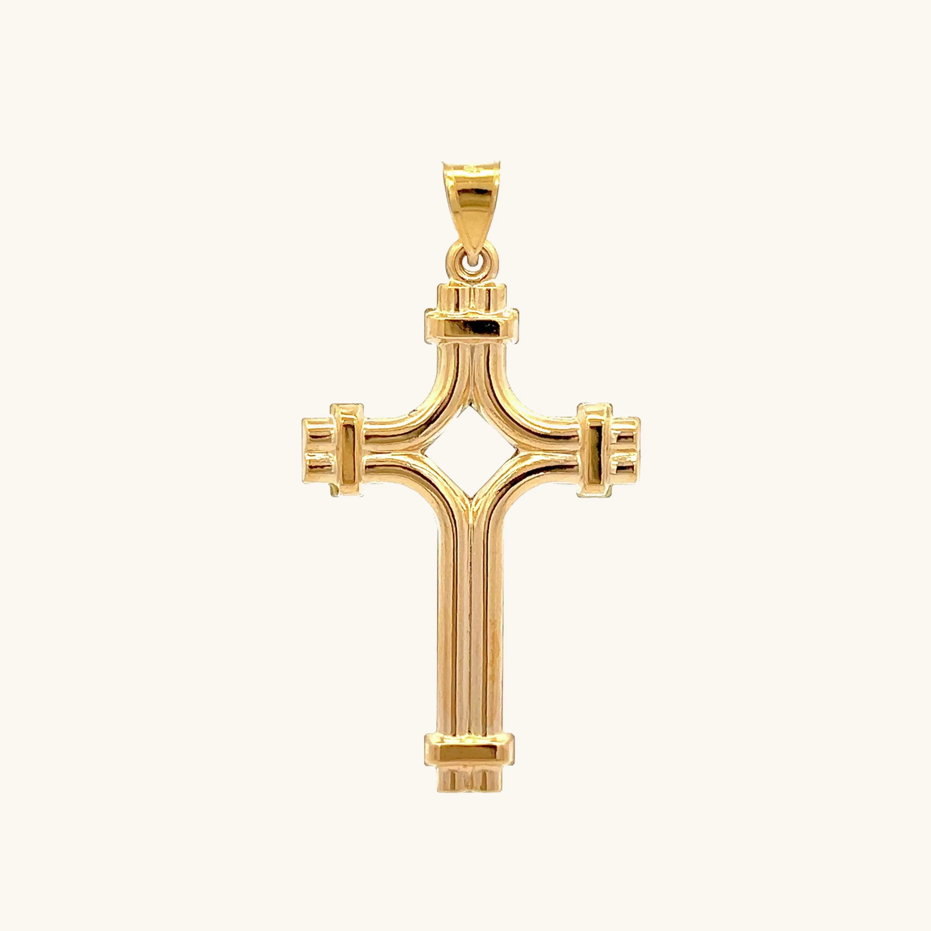 14K YELLOW GOLD PIERCED TUBE CROSS PENDANT