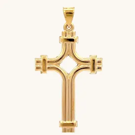 14K YELLOW GOLD PIERCED TUBE CROSS PENDANT
