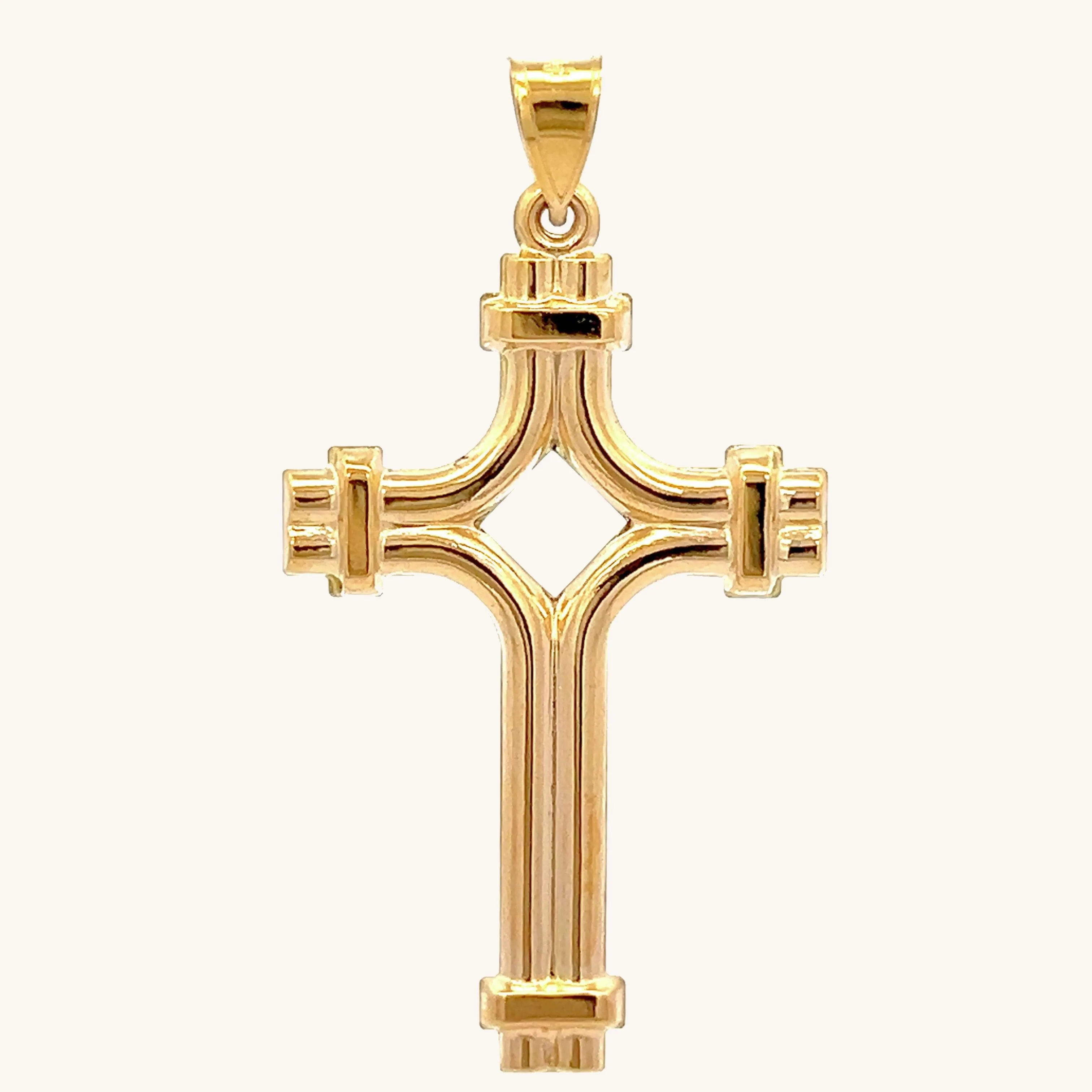 14K YELLOW GOLD PIERCED TUBE CROSS PENDANT