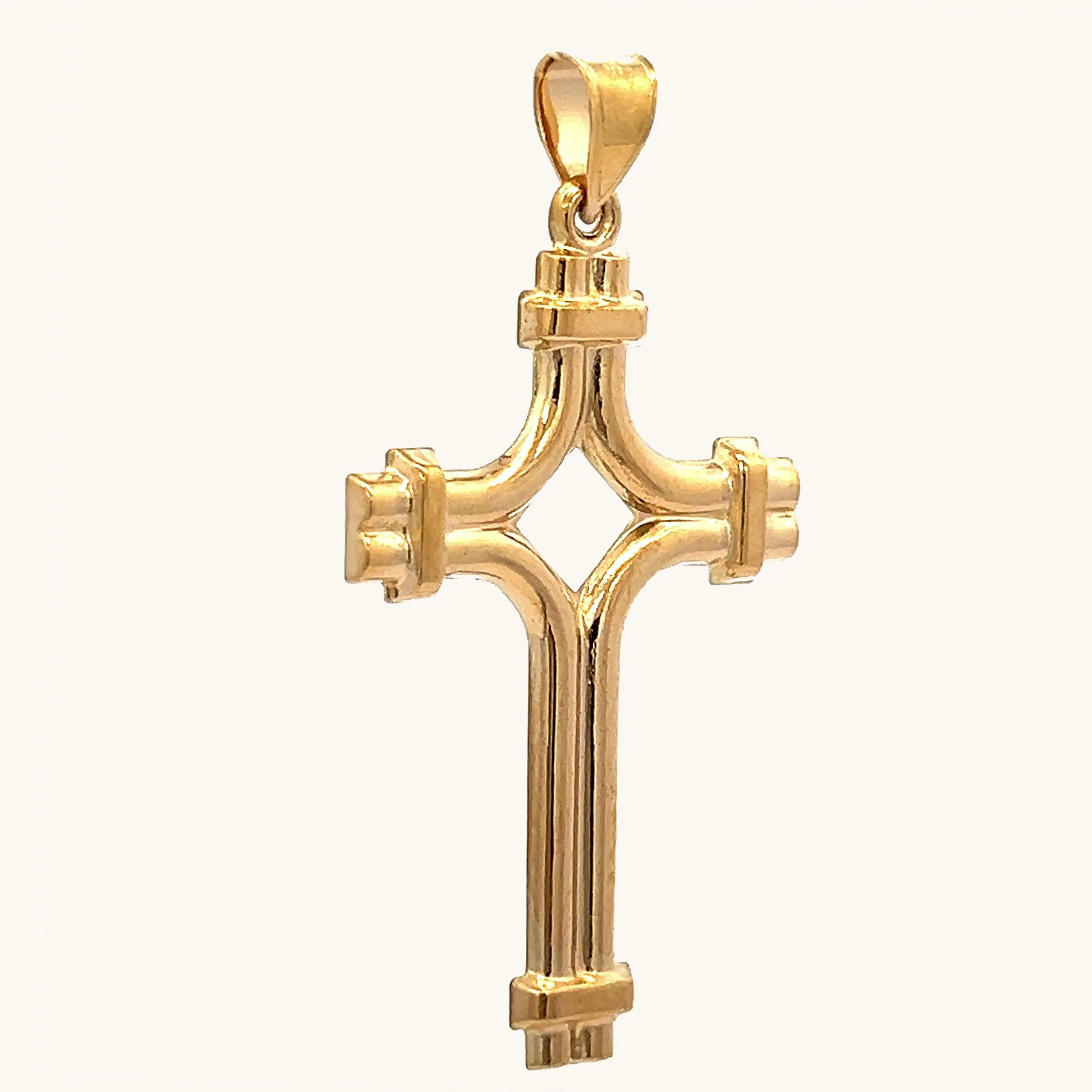 14K YELLOW GOLD PIERCED TUBE CROSS PENDANT