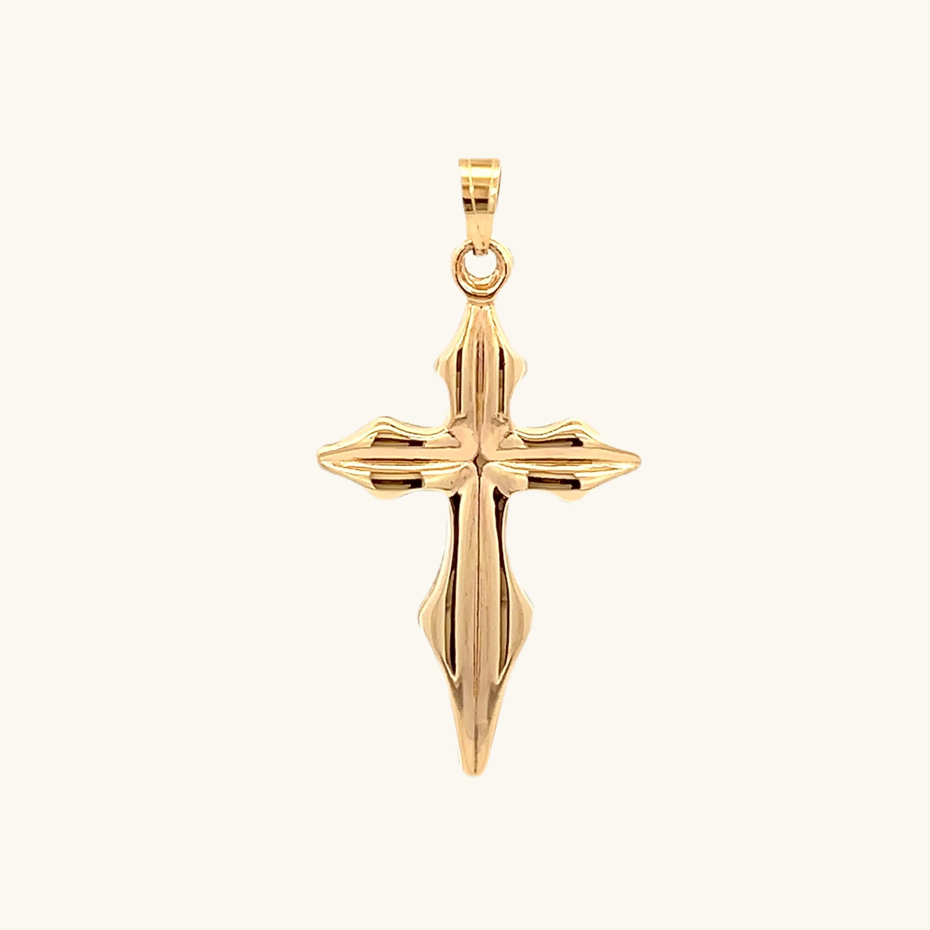 14K YELLOW GOLD POINTED CROSS PENDANT