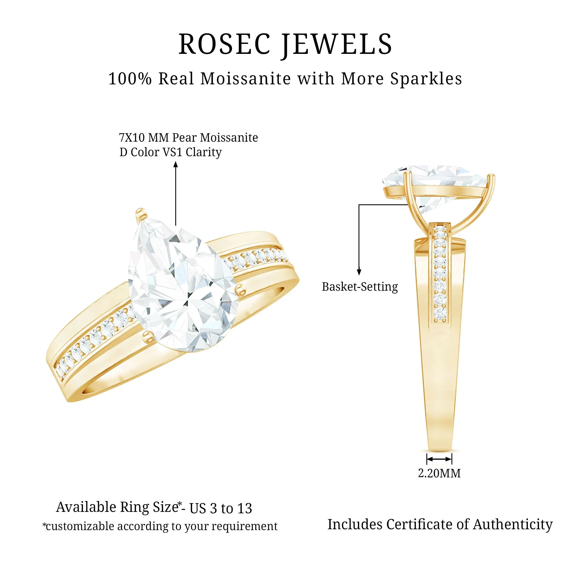2 CT Pear Cut Moissanite Two Tone Engagement Ring