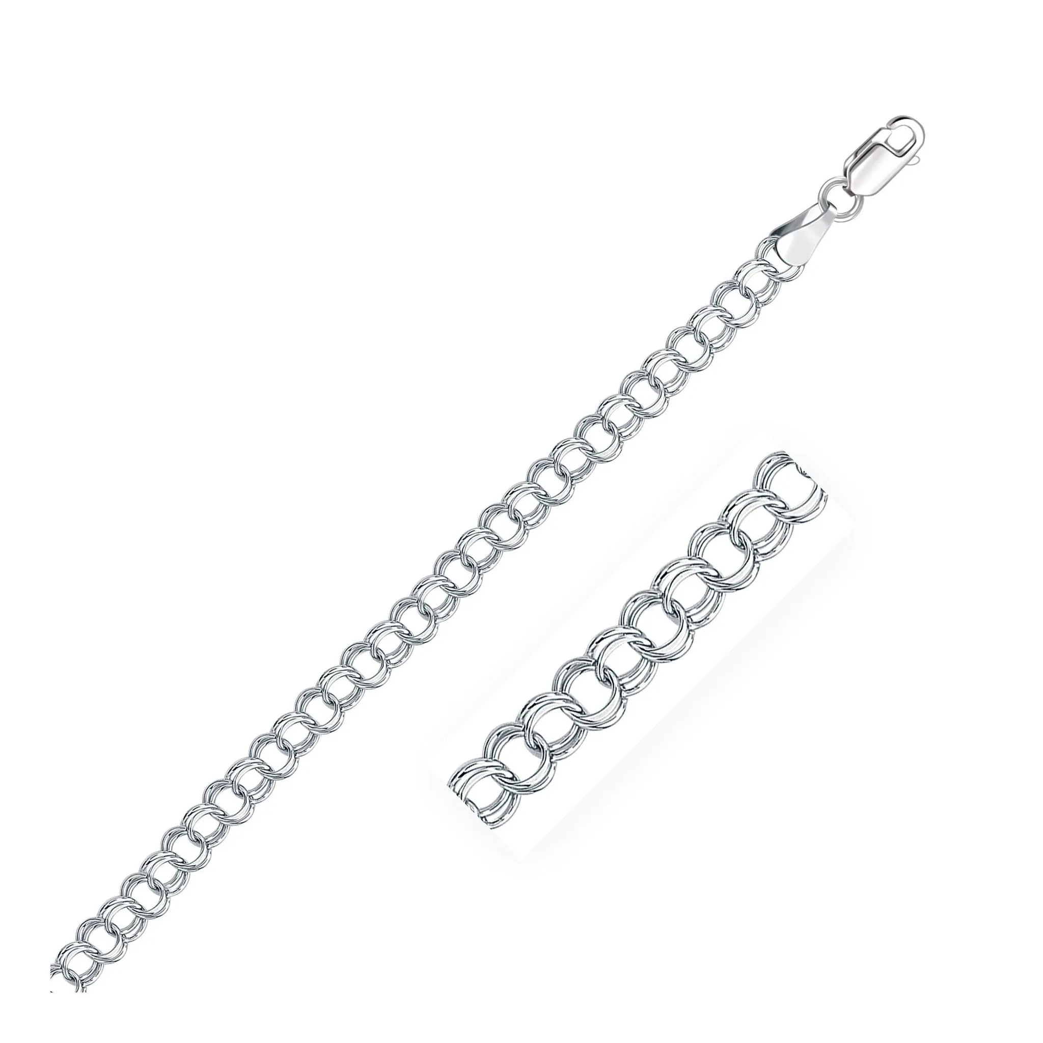 5.0 mm 14K White Gold Solid Double Link Charm Bracelet