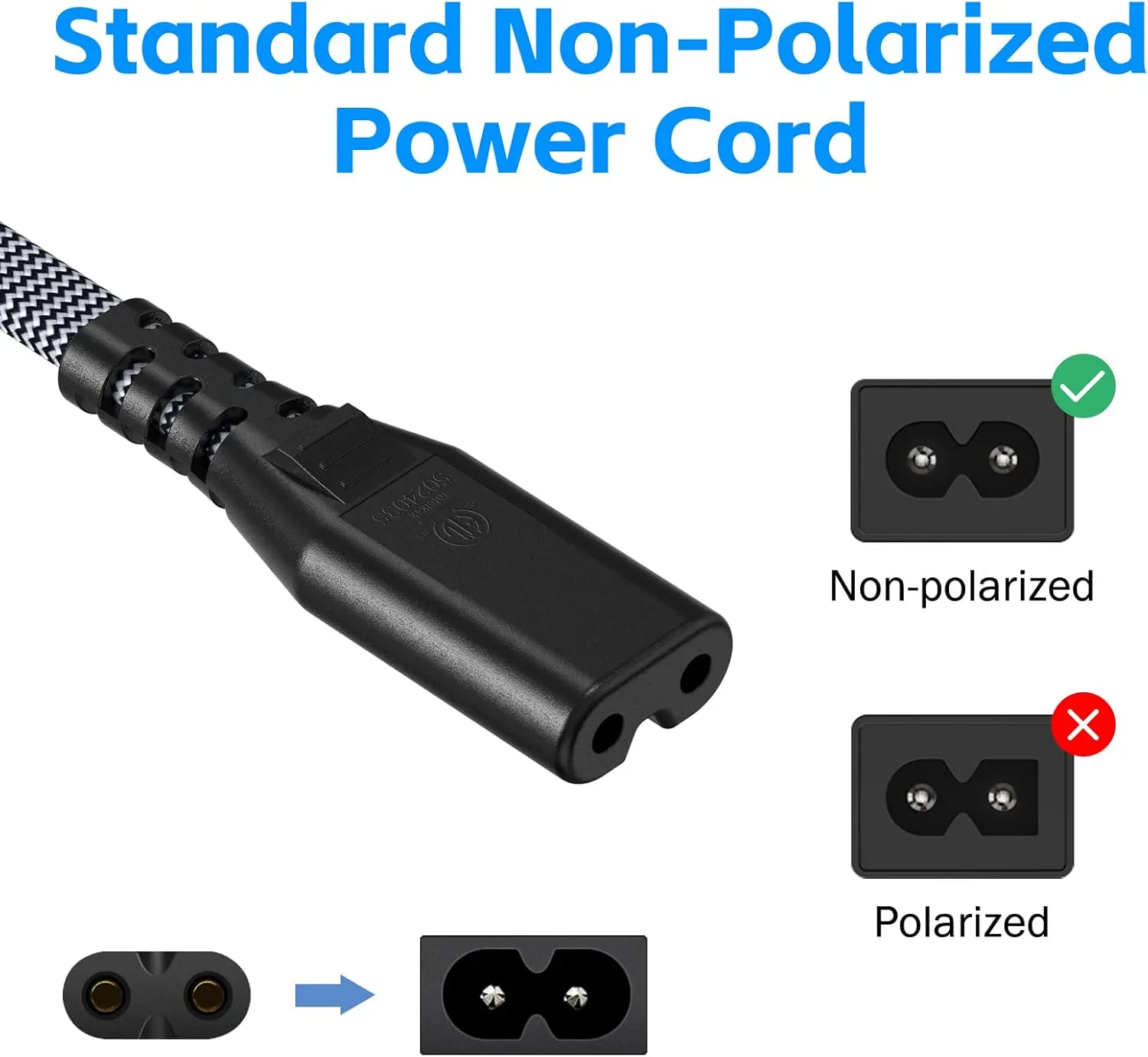 AC Power Cord 10FT(2 Pack), 2 Prong TV Power Cord, Nylon Braid Cable Replacement for Xbox One, PS3, PS4, PS5, Compatible for Printer, Monitor, Sound Bar, Game Console