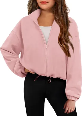 Arshiner Girls Zip Up Fleece Jacket Fall Winter Sherpa Sweatshirts Warm Outwear Crop Coat with Pockets