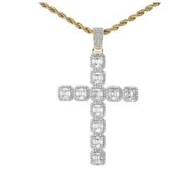 Baguette Square Cross Diamond Pendant Men Cross Necklace Silver Jewelry Iced Out Baguette Gold