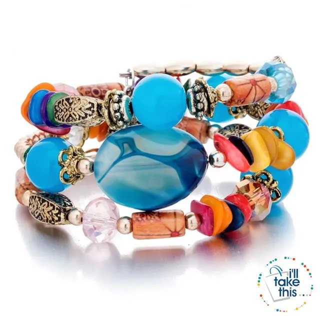 Bohemian Bead/Charm Bracelet Multi-layered, Designed to give a modern stacked Look, 9 Color Options