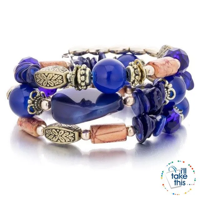 Bohemian Bead/Charm Bracelet Multi-layered, Designed to give a modern stacked Look, 9 Color Options