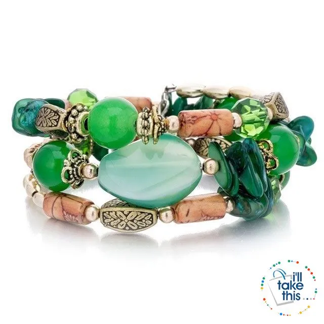 Bohemian Bead/Charm Bracelet Multi-layered, Designed to give a modern stacked Look, 9 Color Options