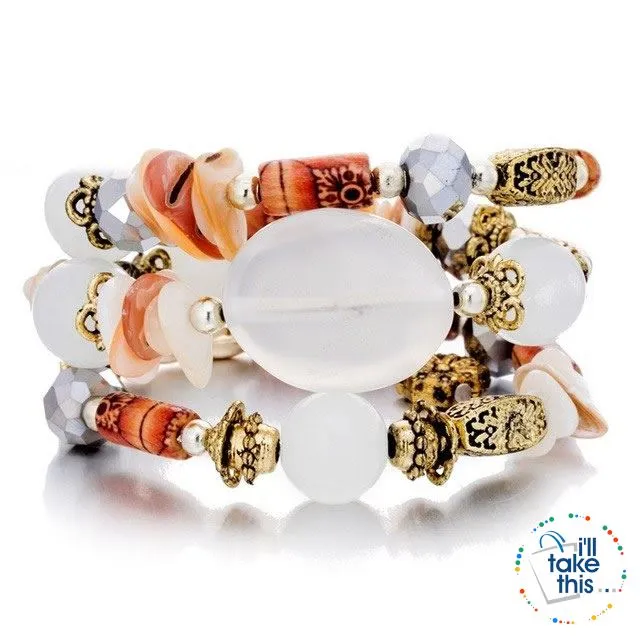 Bohemian Bead/Charm Bracelet Multi-layered, Designed to give a modern stacked Look, 9 Color Options