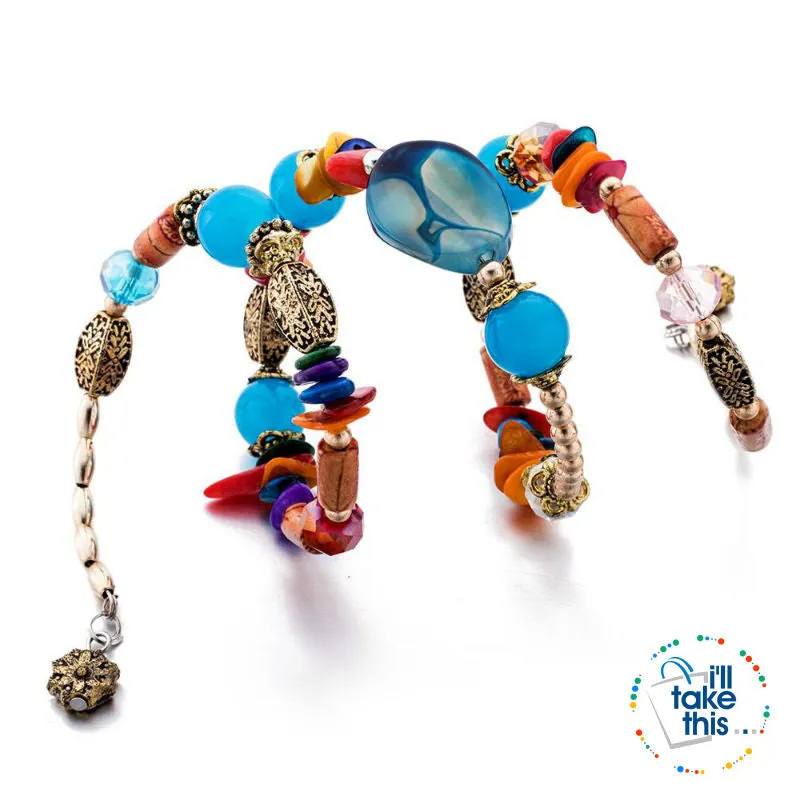 Bohemian Bead/Charm Bracelet Multi-layered, Designed to give a modern stacked Look, 9 Color Options