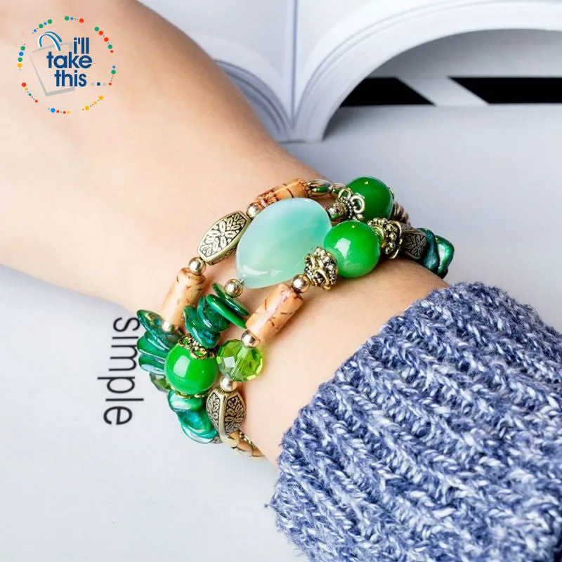 Bohemian Bead/Charm Bracelet Multi-layered, Designed to give a modern stacked Look, 9 Color Options