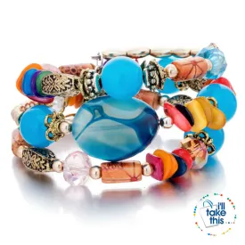 Bohemian Bead/Charm Bracelet Multi-layered, Designed to give a modern stacked Look, 9 Color Options