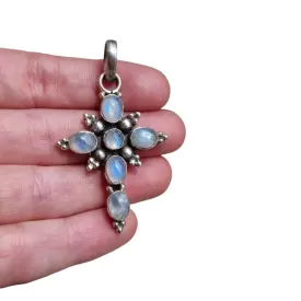 Boho silver and moonstone cross, religious vintage jewelry to give away.