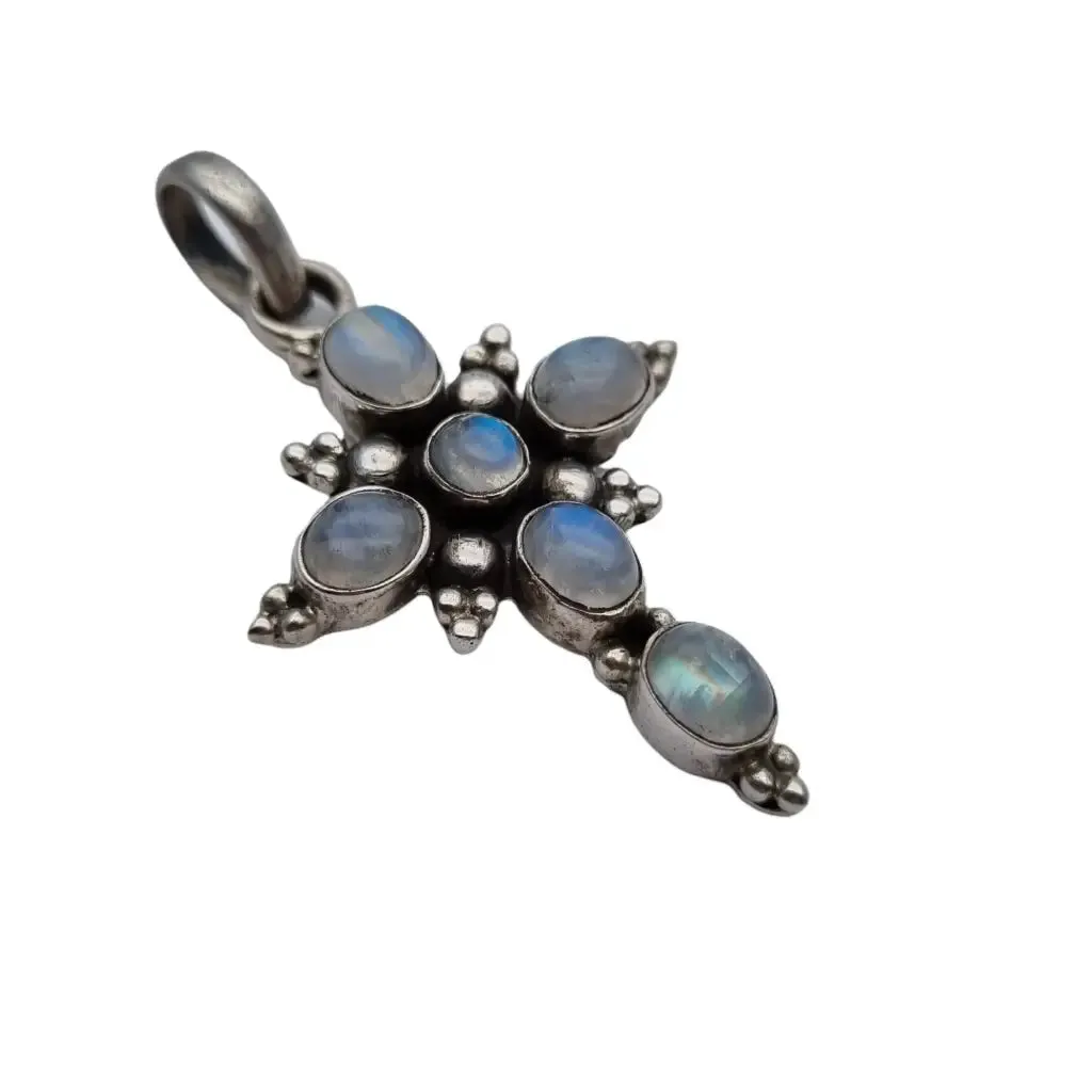 Boho silver and moonstone cross, religious vintage jewelry to give away.