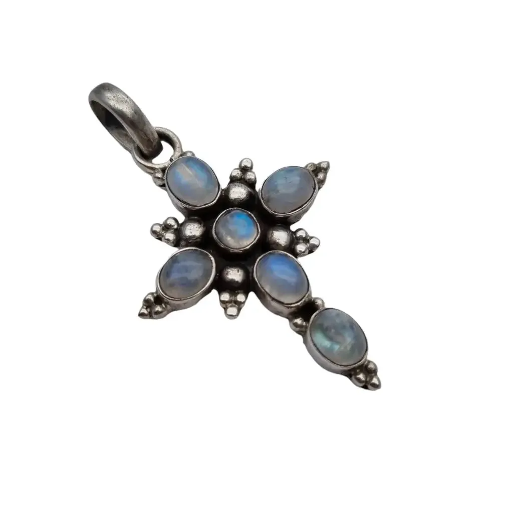 Boho silver and moonstone cross, religious vintage jewelry to give away.