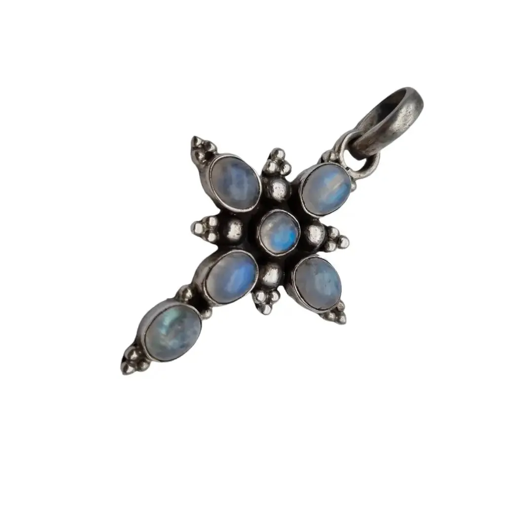 Boho silver and moonstone cross, religious vintage jewelry to give away.