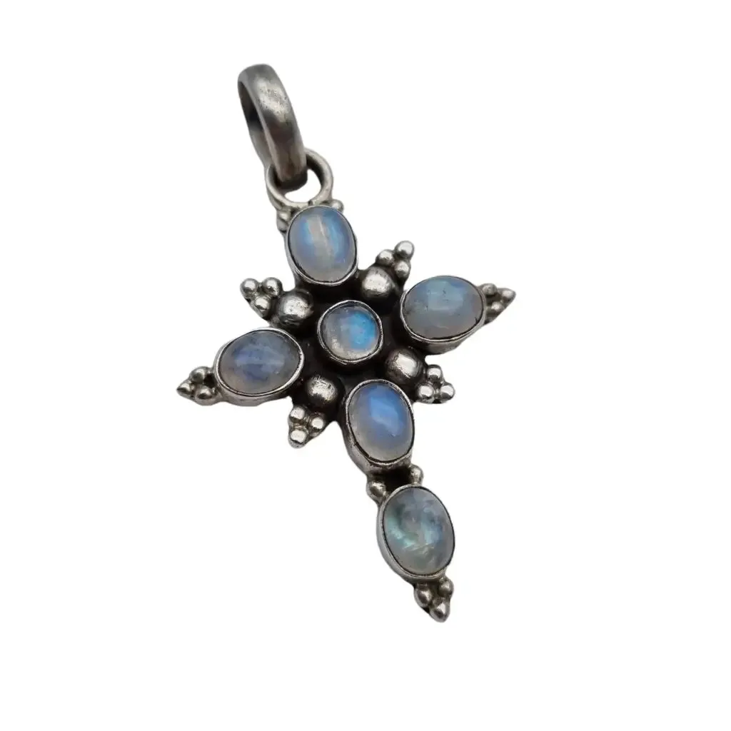 Boho silver and moonstone cross, religious vintage jewelry to give away.
