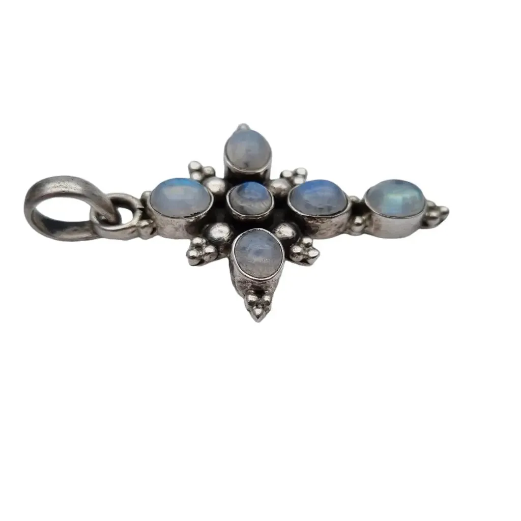 Boho silver and moonstone cross, religious vintage jewelry to give away.