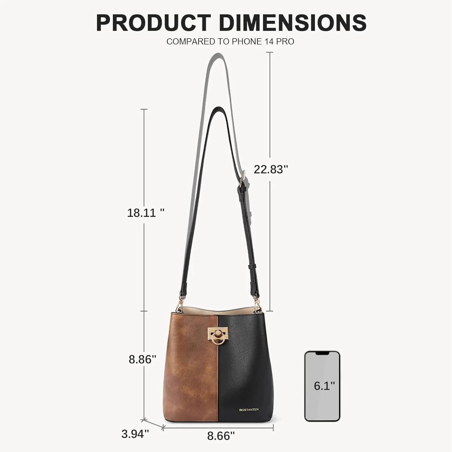 BOSTANTEN Crossbody Bucket Shoulder Bags for Women Vegan Leather Purse Cross Body Handbag Multiple Pockets