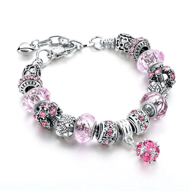 Crystal Beads Bracelets/Bangles Silver Plated Charm Bracelets For Women