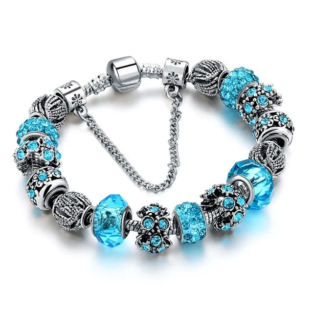Crystal Beads Bracelets/Bangles Silver Plated Charm Bracelets For Women