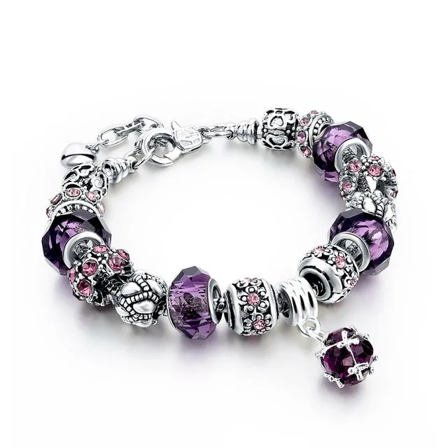 Crystal Beads Bracelets/Bangles Silver Plated Charm Bracelets For Women