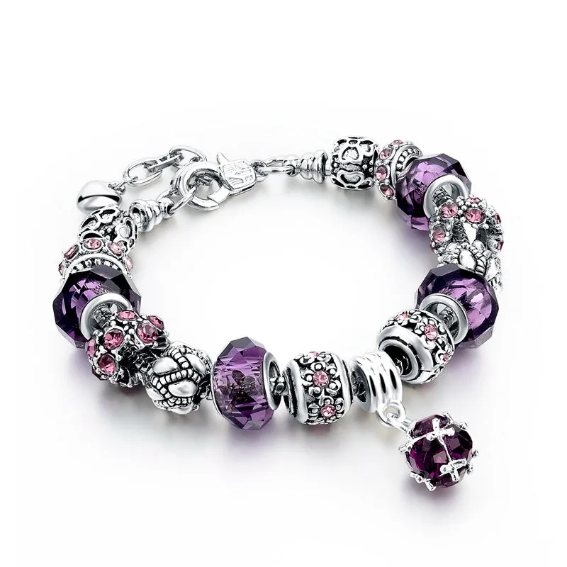 Crystal Beads Bracelets/Bangles Silver Plated Charm Bracelets For Women