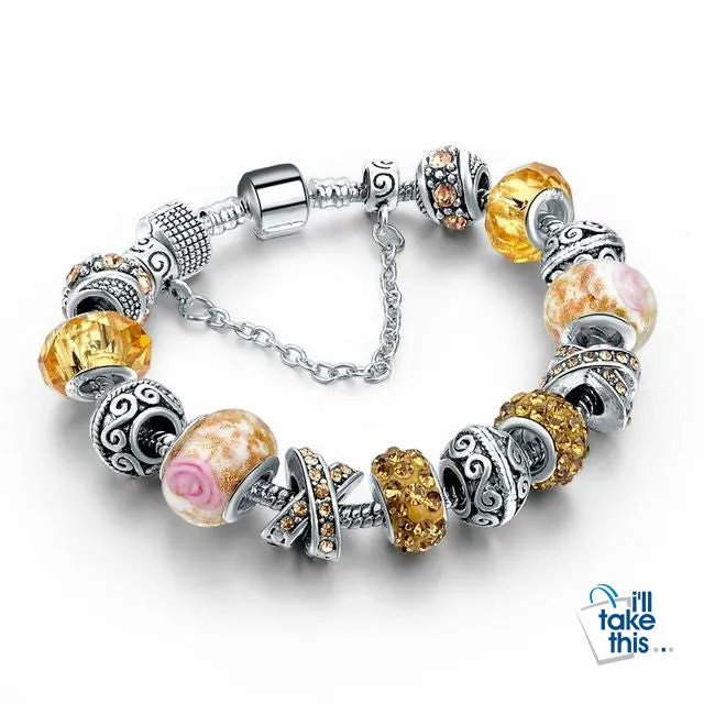 Crystal Beads Bracelets/Bangles Silver Plated Charm Bracelets For Women